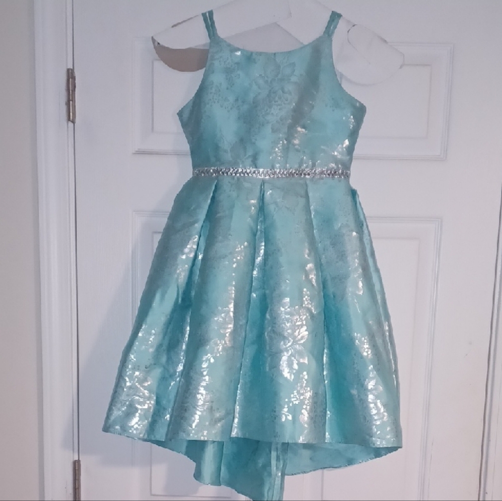Pretty Aqua Blue Girl's Dress with Silver Accents
